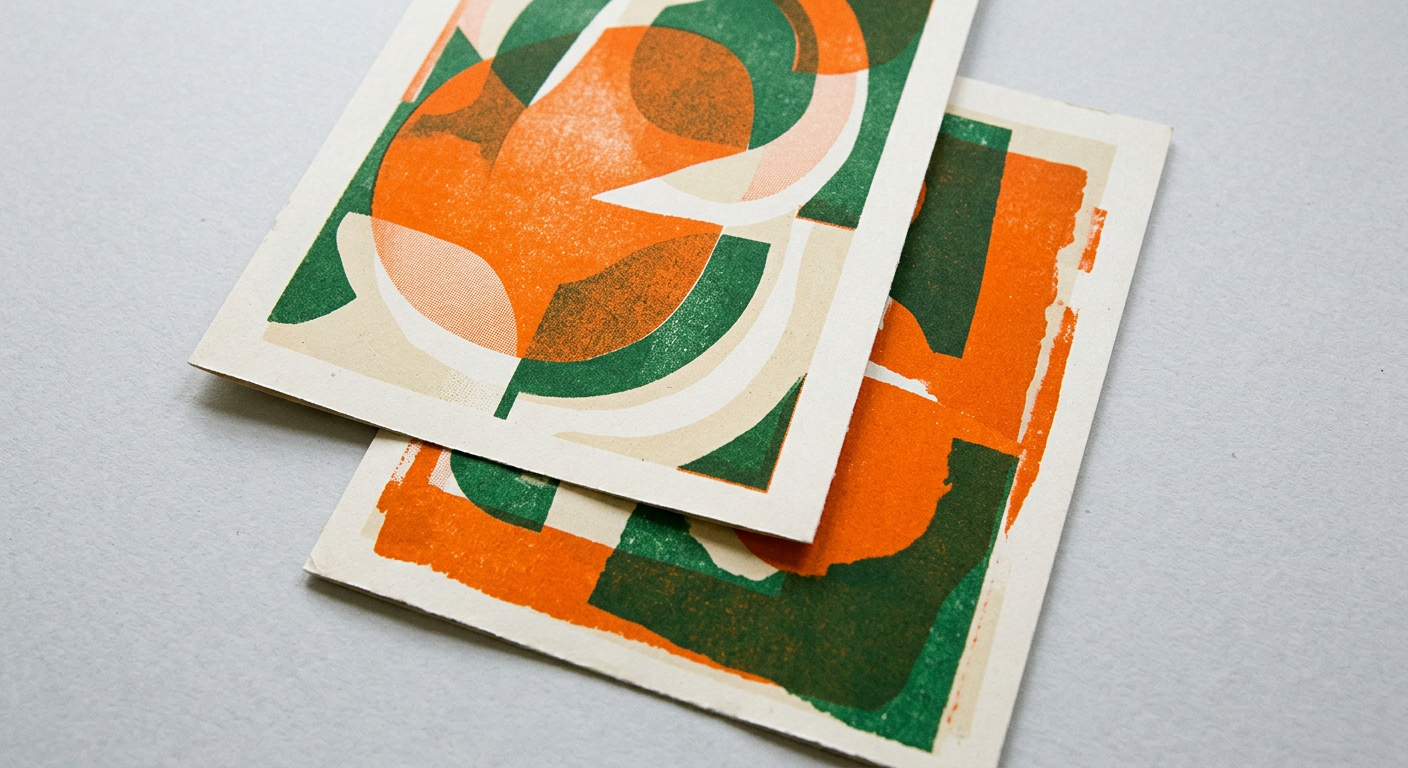 Two orange and green risograph art prints